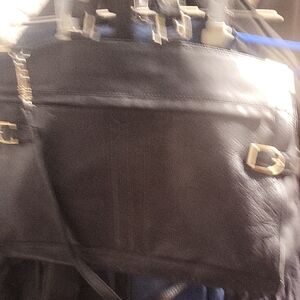 Black Leather Handbag with Gold Accents